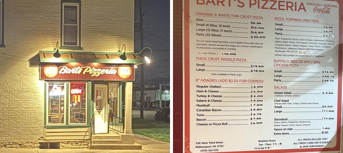 Bart's Pizzeria Menu