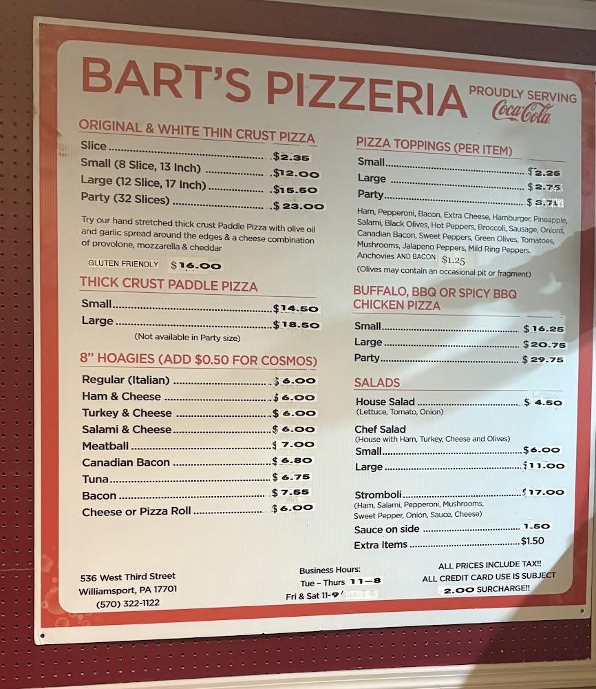 Bart's Pizzeria Menu image 1