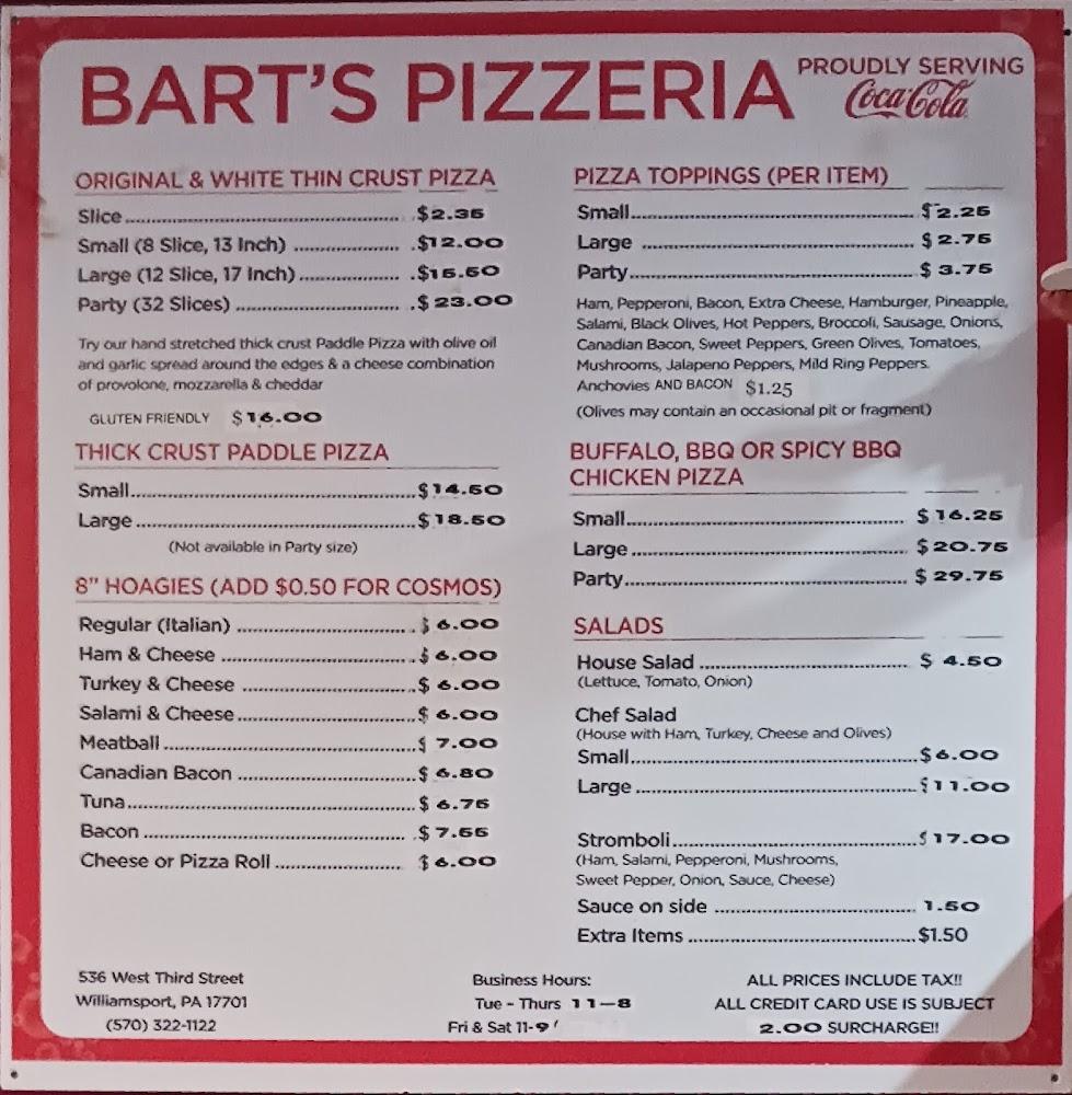 Bart's Pizzeria Menu image 2